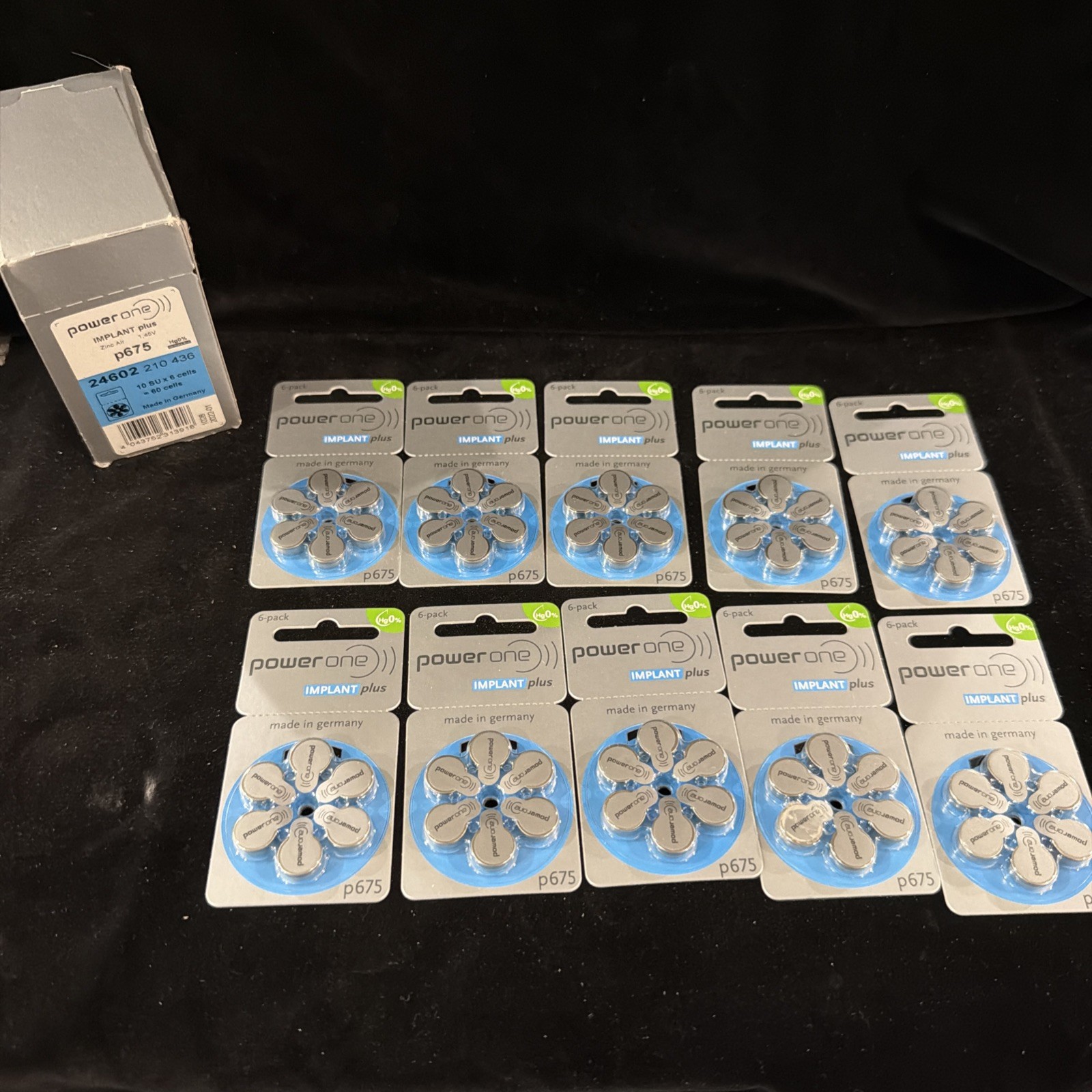 Power One Size 675 MERCURY FREE Cochlear Implant Batteries (60 batteries)