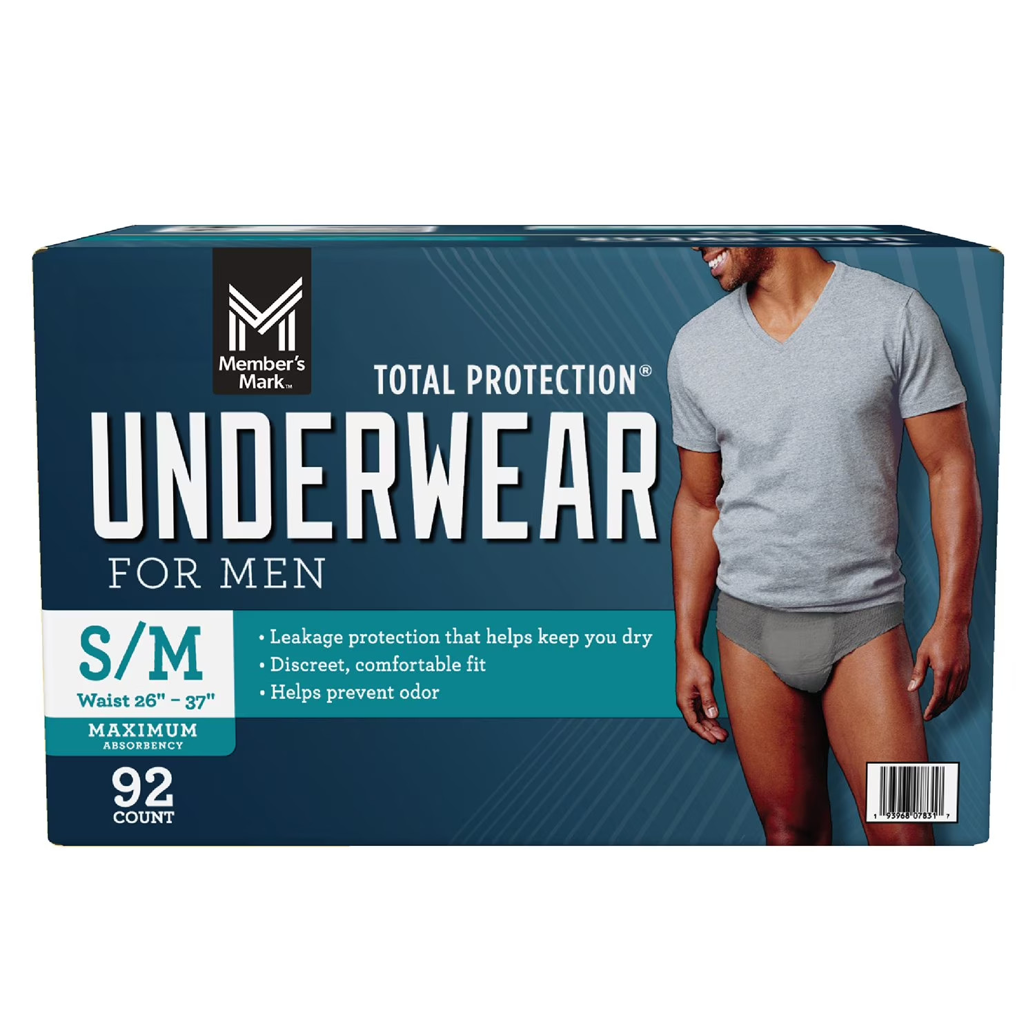 Member’s Mark Men Incontinence Underwear S/M 92 Count Grey Total Protection