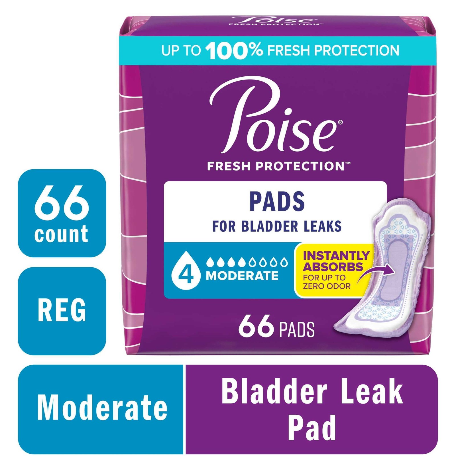 Incontinence Pads for Women, 4 Drop Moderate Absorbency, 66 Count
