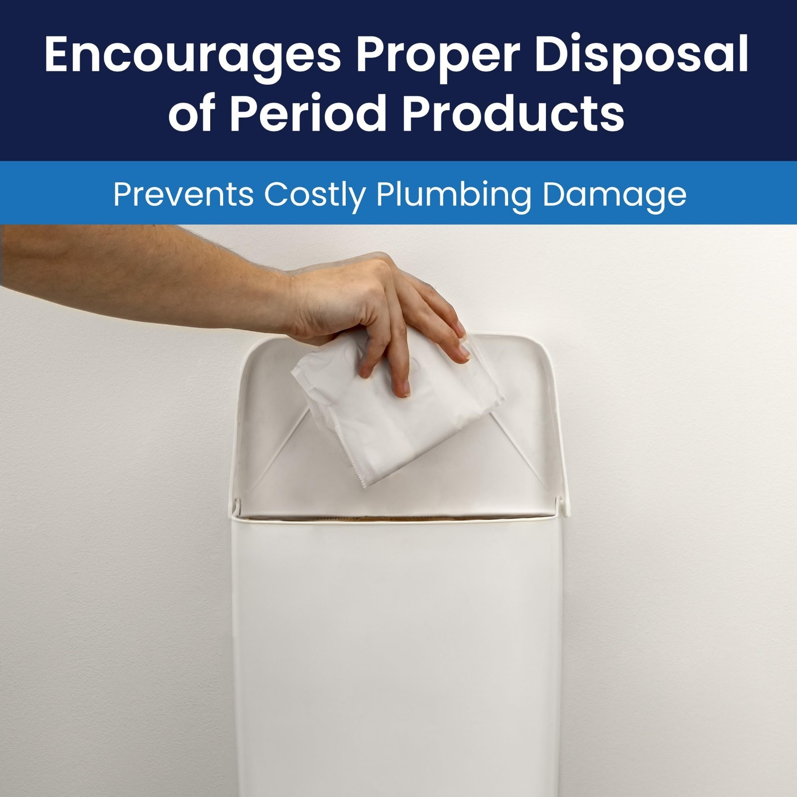 Feminine Hygiene Receptacle – White ABS Plastic, Durable Waste Bin for Restrooms