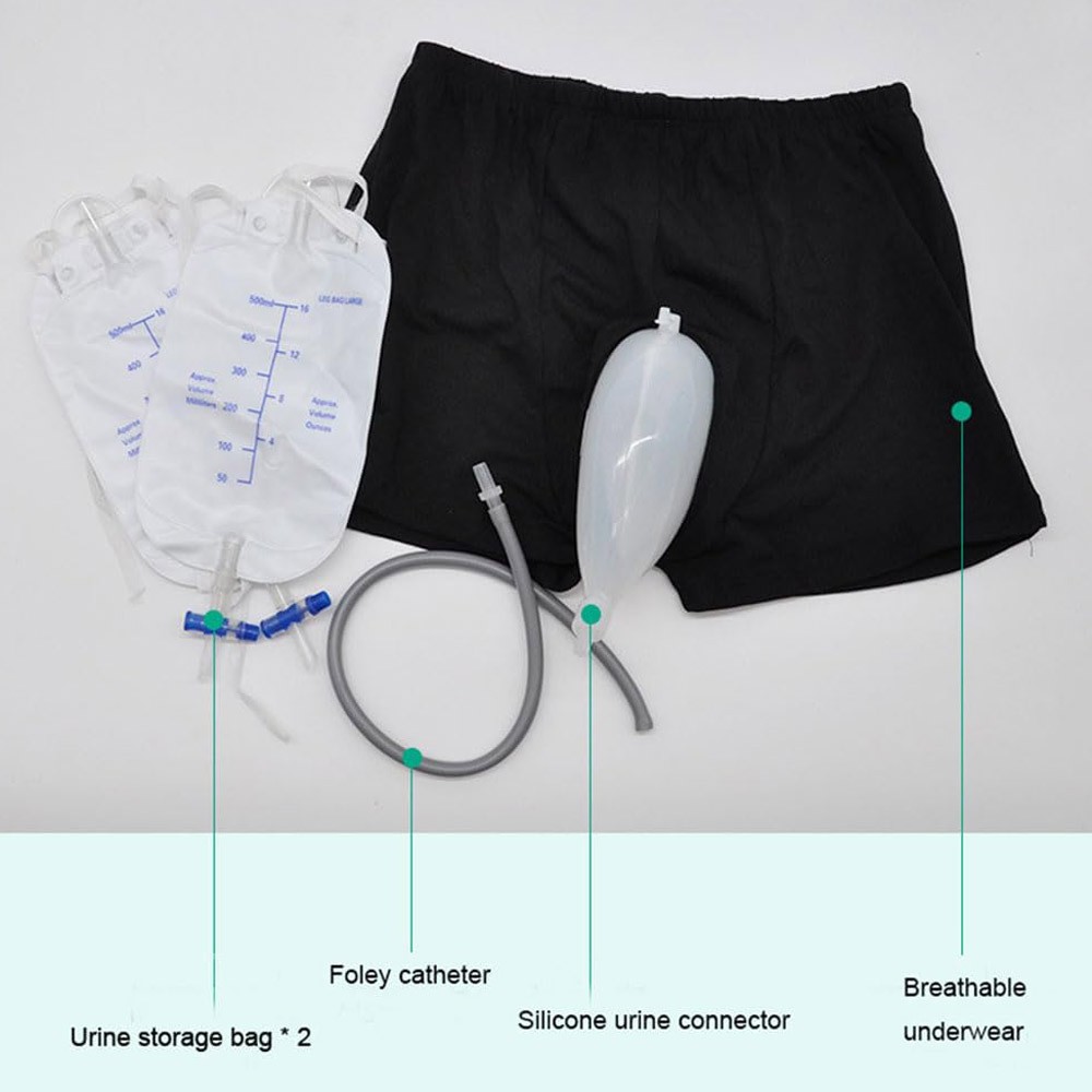 Male Wearable Incontinence Pants Urinal Leg Bag Silicone Urine Funnel Collector