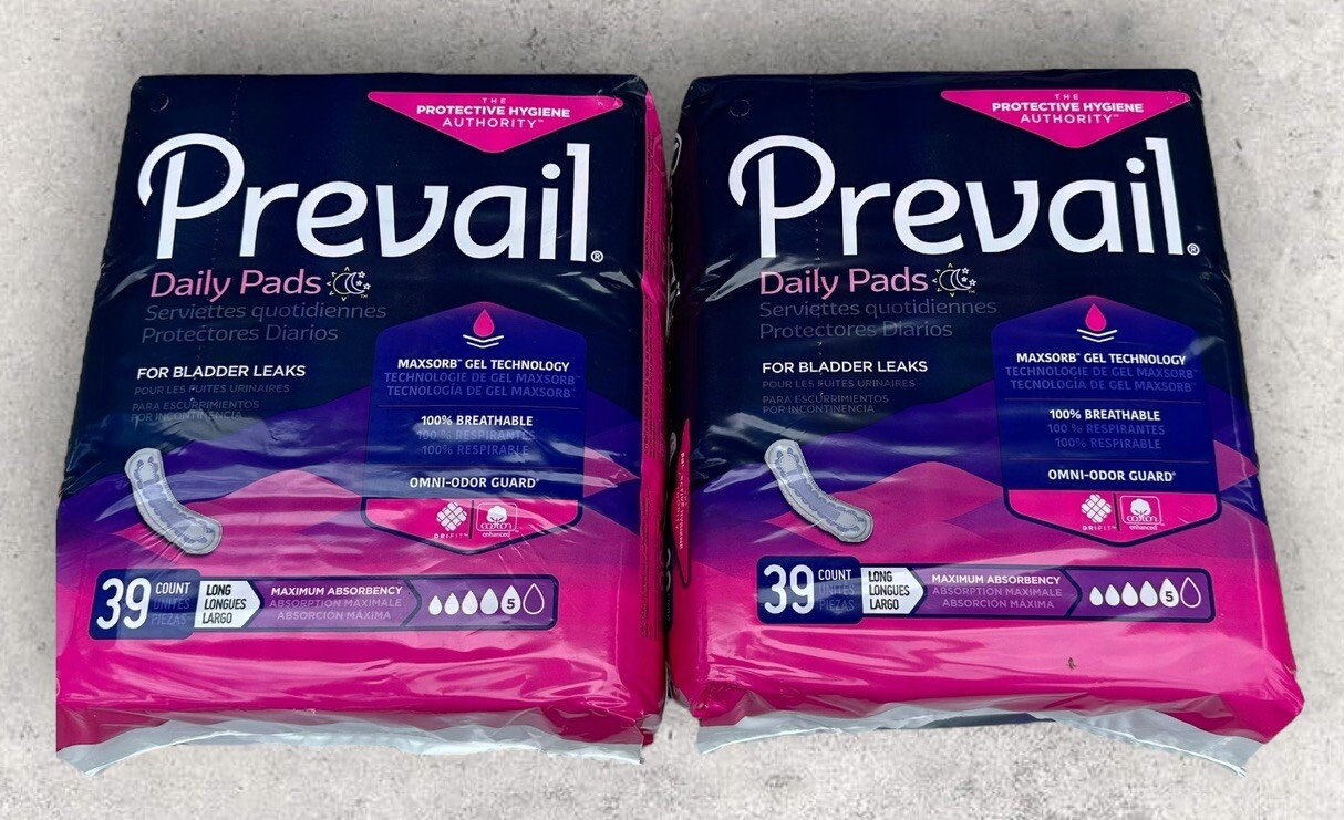 2 Pack Prevail Incontinence Bladder Control Pad Long Maximum Absorbency 78 Total