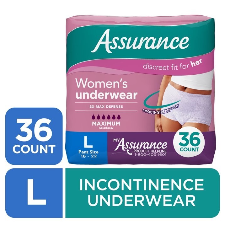 Assurance Women’s Incontinence Underwear L Maximum Absorbency 36 Count Pack