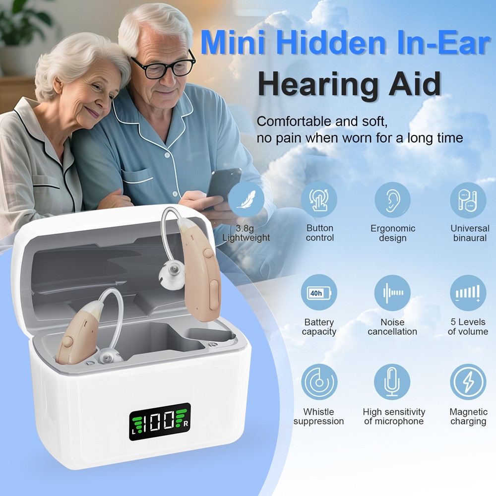 Rechargeable ITE Hearing Aids for Seniors Digital OTC Noise Cancelling With Case