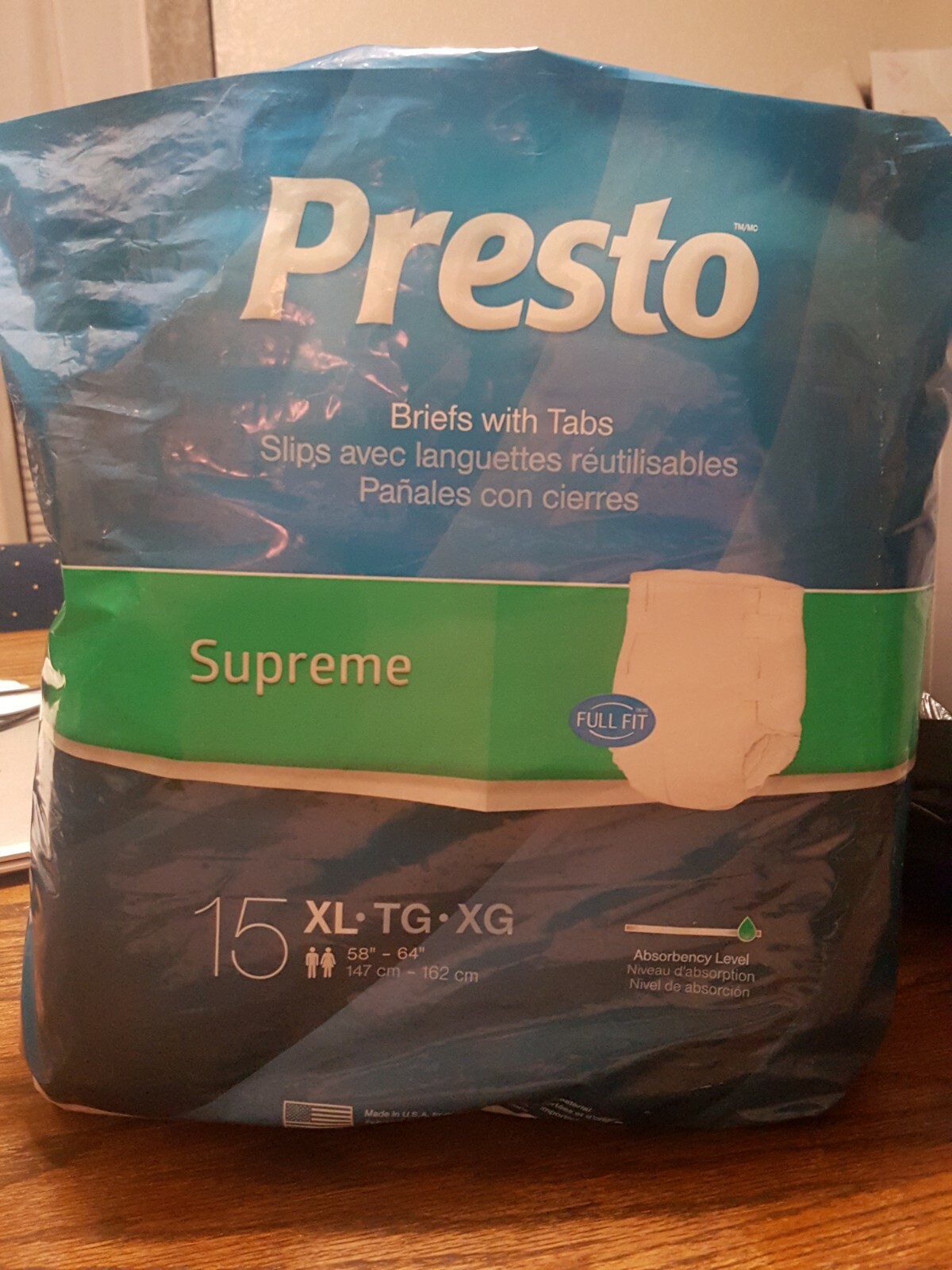 8 Presto Supreme Adult Underwear with tabs Diaper White Large XL 58”-68”waist