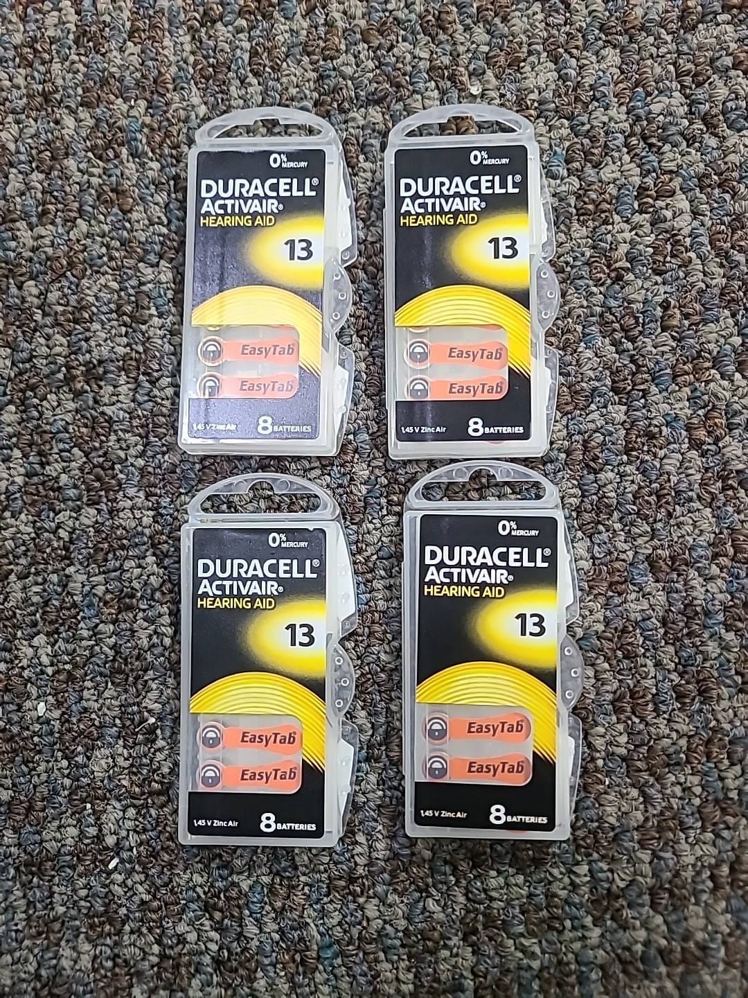 Duracell Hearing Aid Batteries (8) Size 13 Activair Lot Of 4 TOTAL 32 Batteries