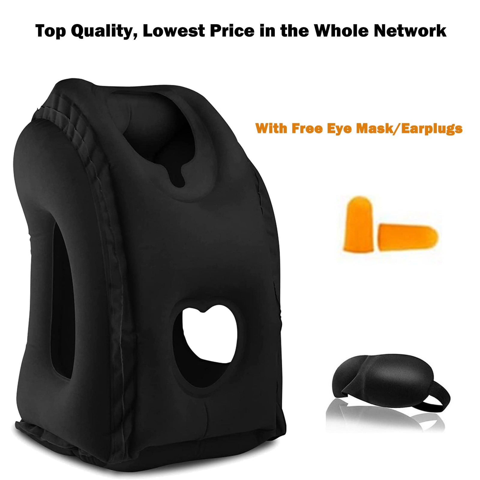 Inflatable Travel Pillows for Airplane, Blow Up Neck Pillow Black 4th Gen
