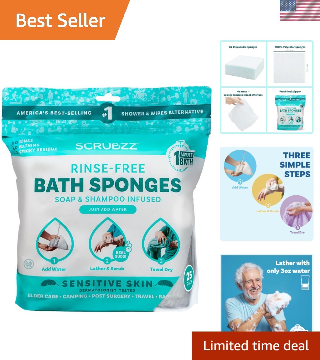 Hypoallergenic Single Use Bath Wipes – 25 Count, Perfect for Sensitive Skin