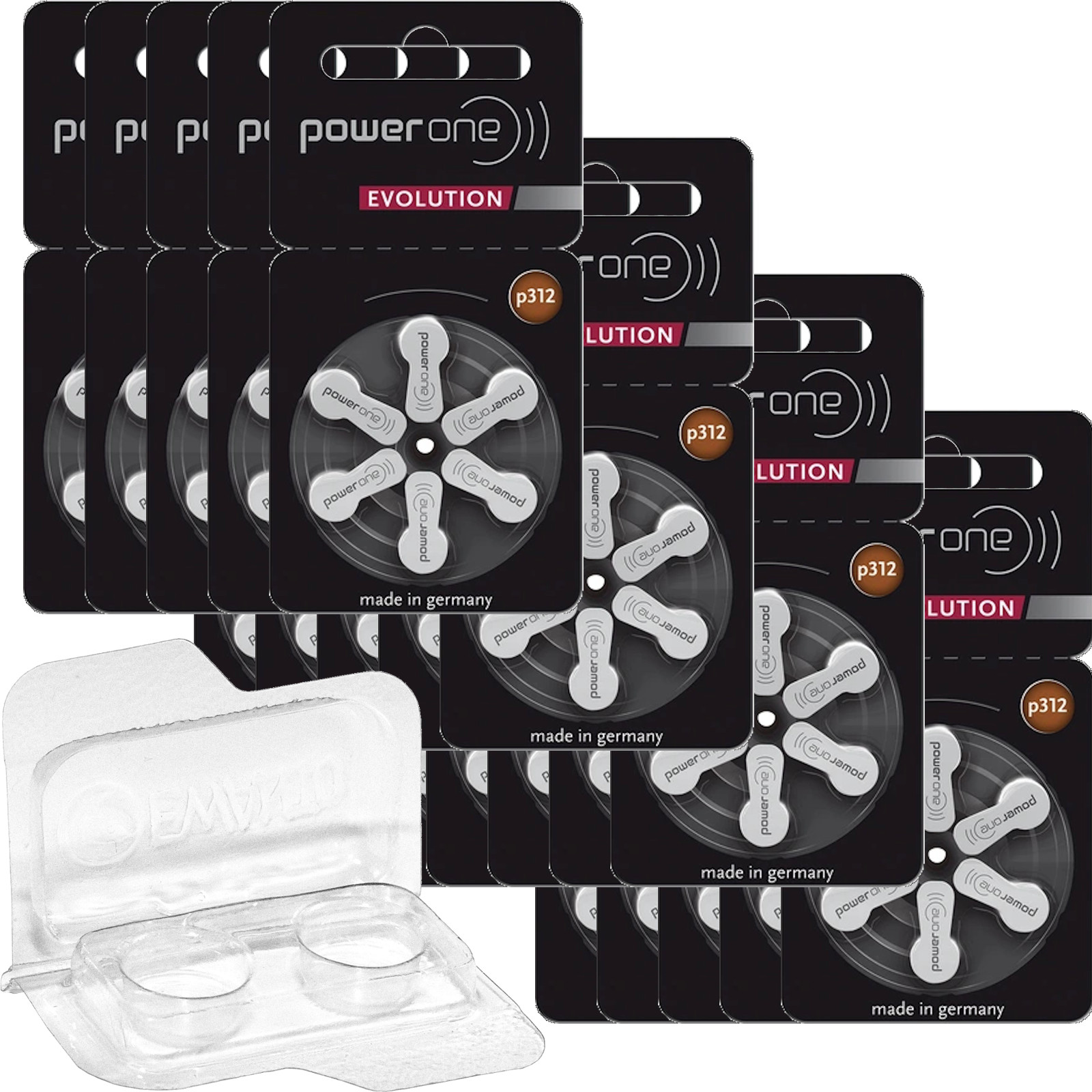 120 Power One Evolution P312 Hearing Aid Batteries with Storage Box 20×6 Pack