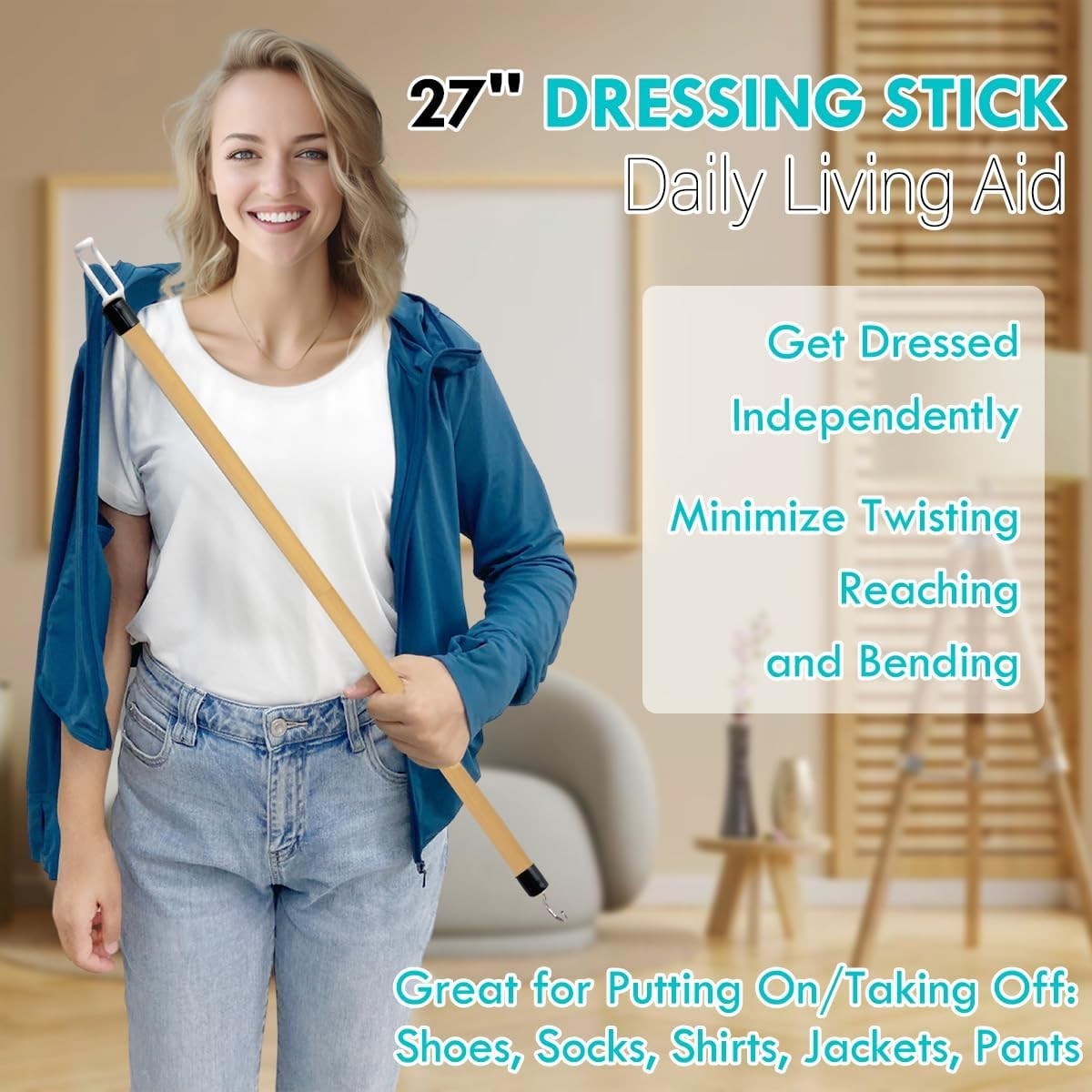 27” Dressing Stick, Long Dressing Stick for Elderly, Disabled, Limited Mobility