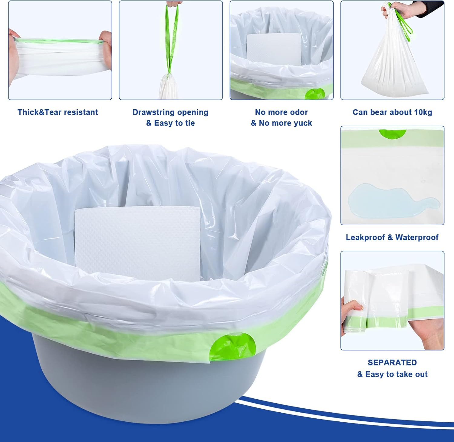 60 Pack Commode Liners with Absorbent Pads, 60 Bedside Commode Liners and 60 Com