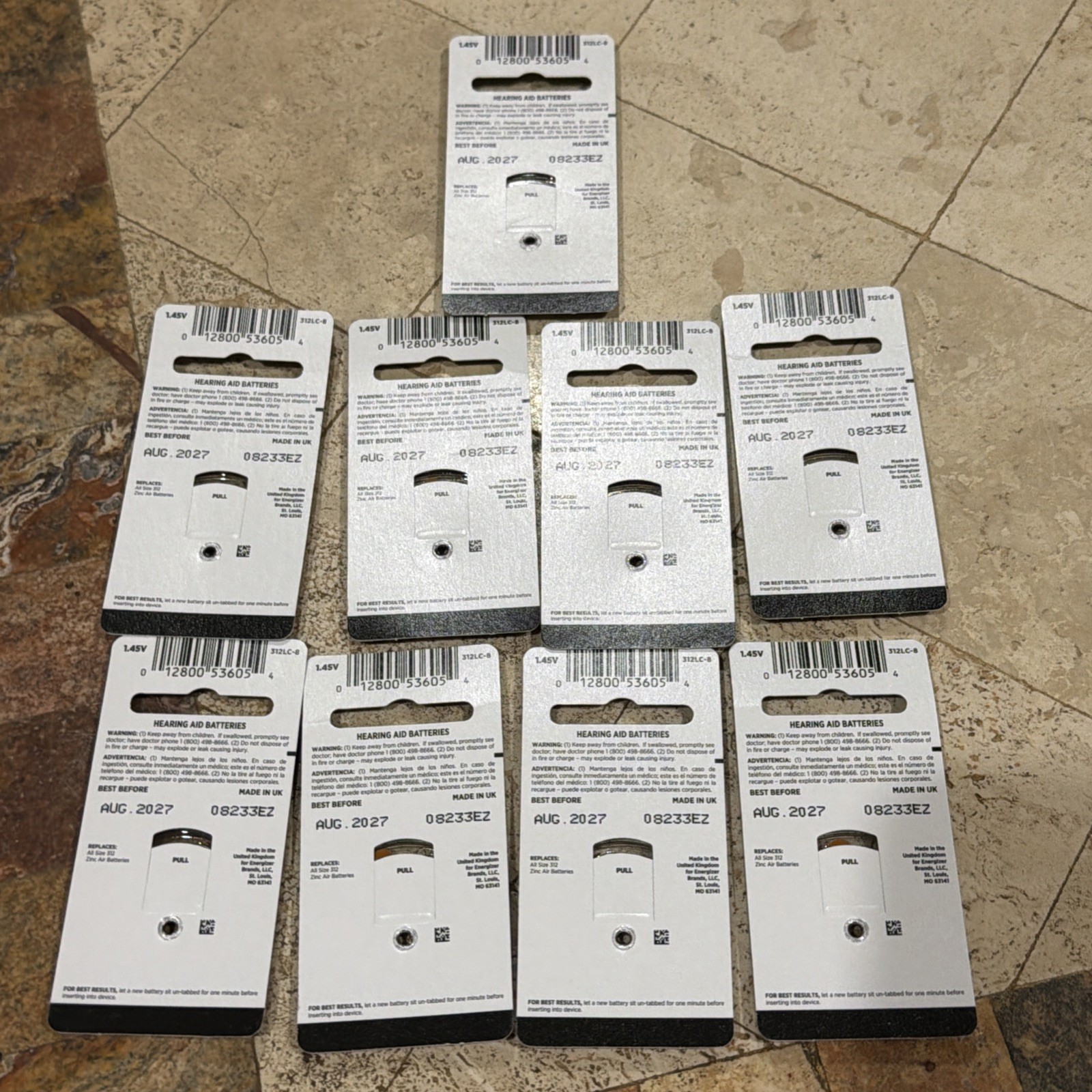 (9) -8pks RAYOVAC Loud & Clear 312LC-8A Hearing Aid Batteries (Exp 08-2027)