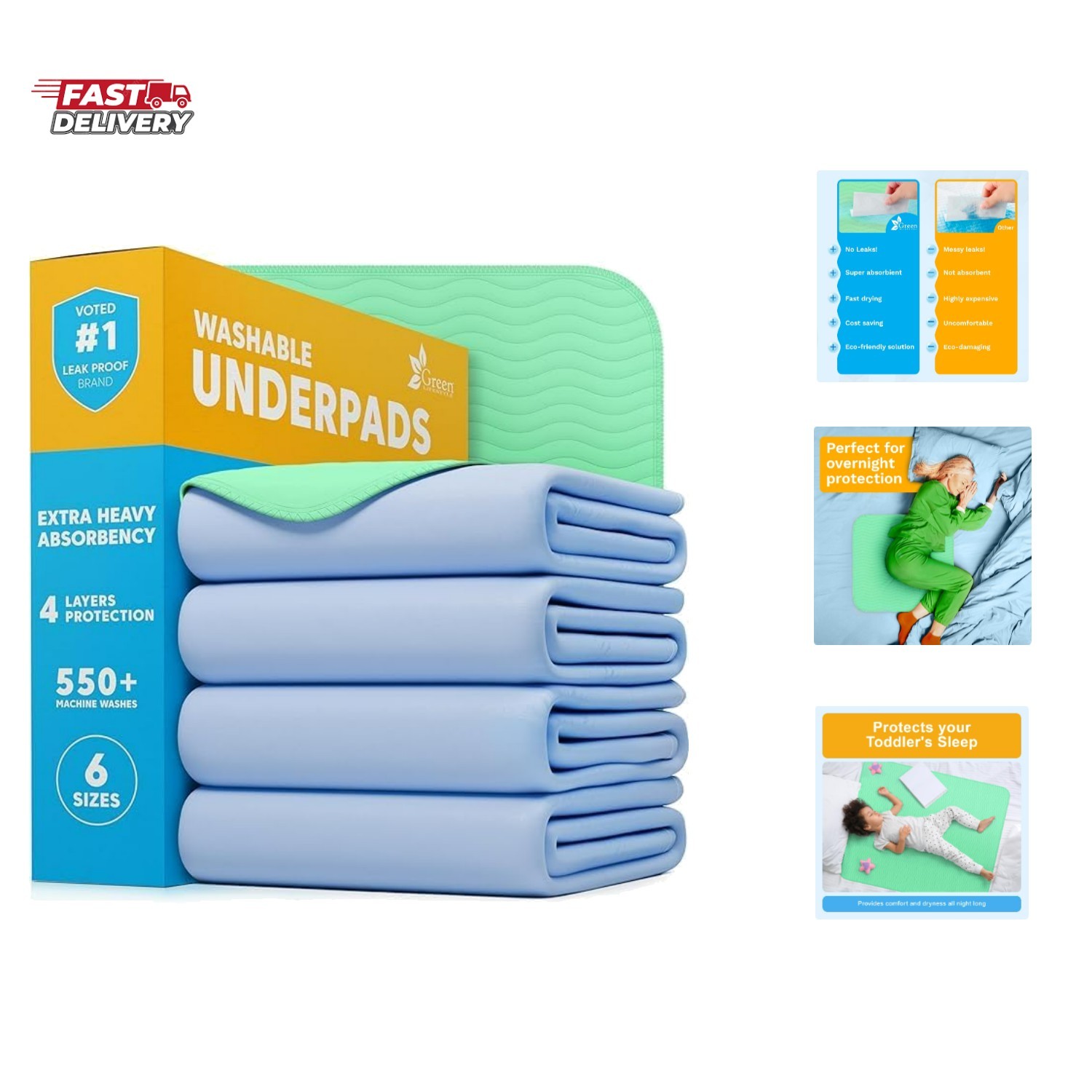 Washable Underpads – Heavy Absorbency Reusable Bedwetting Incontinence Pads f…