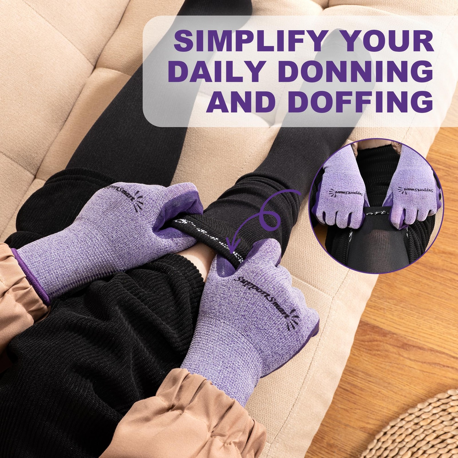 SUPPORTSMART Donning Gloves for Compression Stockings – XS-L, Purple/Lavender