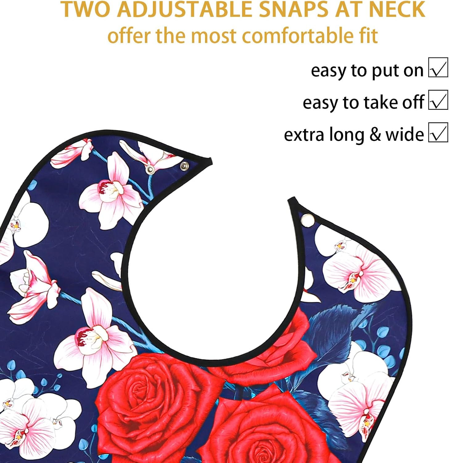 Waterproof Washable Adult Bibs for Elderly Women, Reusable Large Adult Bibs for