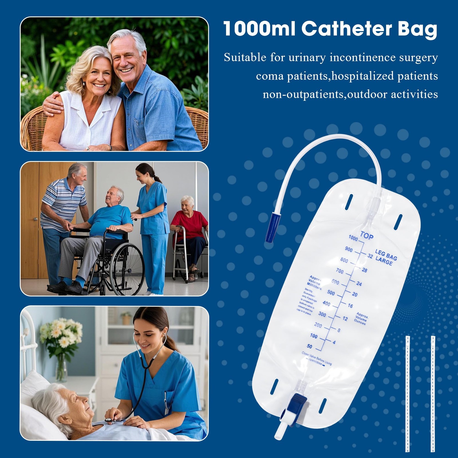 Urinary Drainage Bag 1000ml Catheter Leg Bag, 5 Pack Catheter Leg Bags for Me…