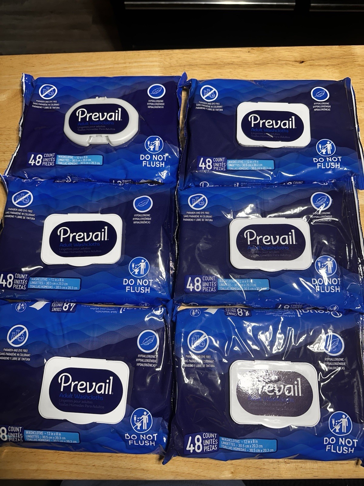 Bulk Lot of 6 Prevail Adult Washcloths 288 Total Cleansing Hygiene Wipes New