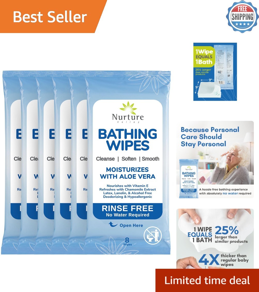 Gentle Rinse Free Adult Bath Wipes with Aloe Vera | Perfect for Sensitive Skin