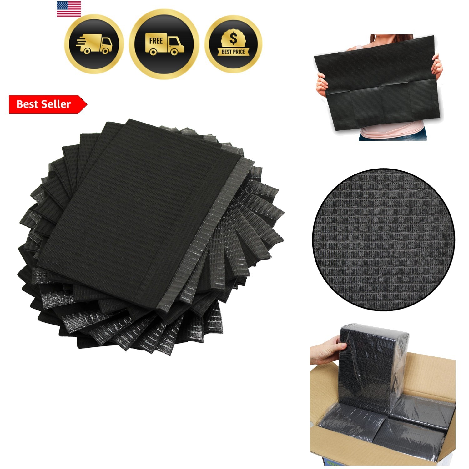 Dental Bibs/Lap Cloths – Disposable, Black, Case of 500
