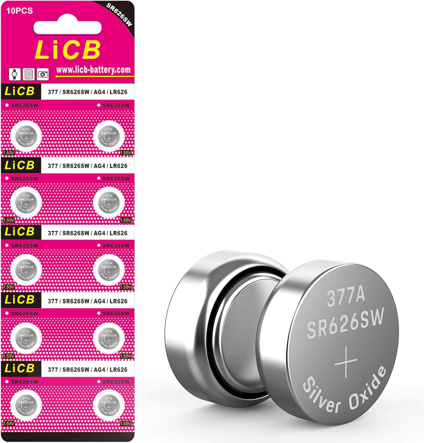 10 Pack SR626SW 377 Watch Battery,Long-Lasting & Leak-Proof,High Capacity Silver