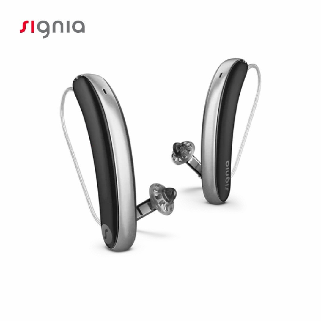 Signia Styletto 7 IX Hearing Aids – PAIR Black and Silver + Portable Charger