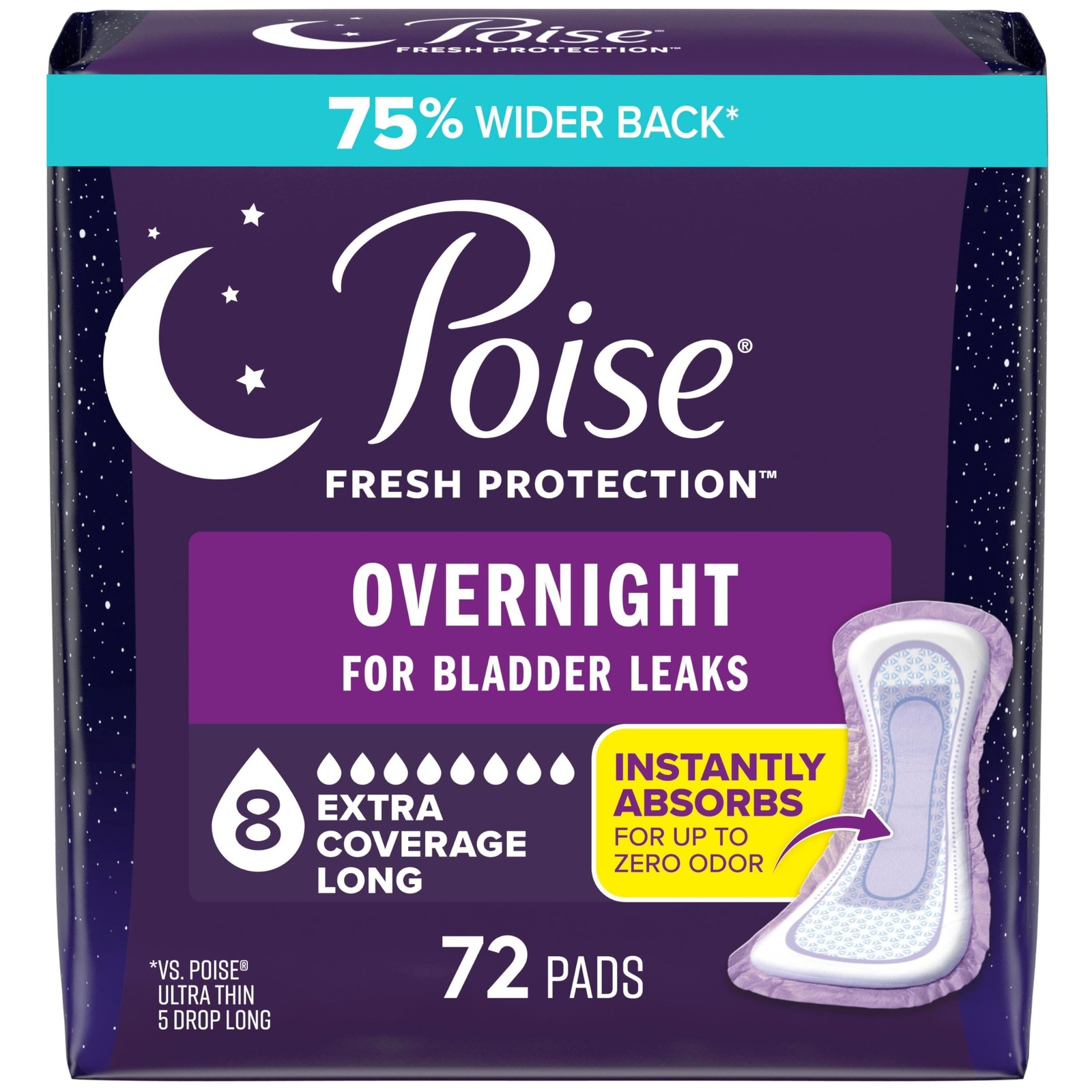 Poise Overnight Incontinence & Postpartum Pads for Bladder Leaks, 8 Drop Extr…