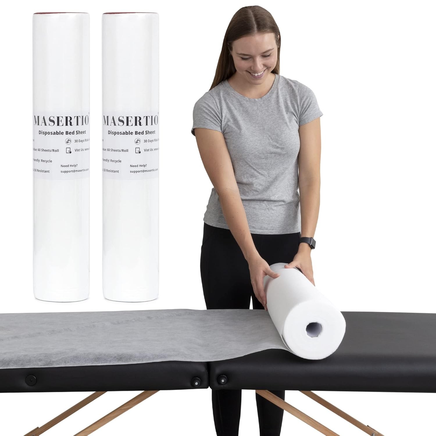 Disposable Massage Bed Cover – 60 Sheets Per 2 Rolls (60 Sheets/Roll), white