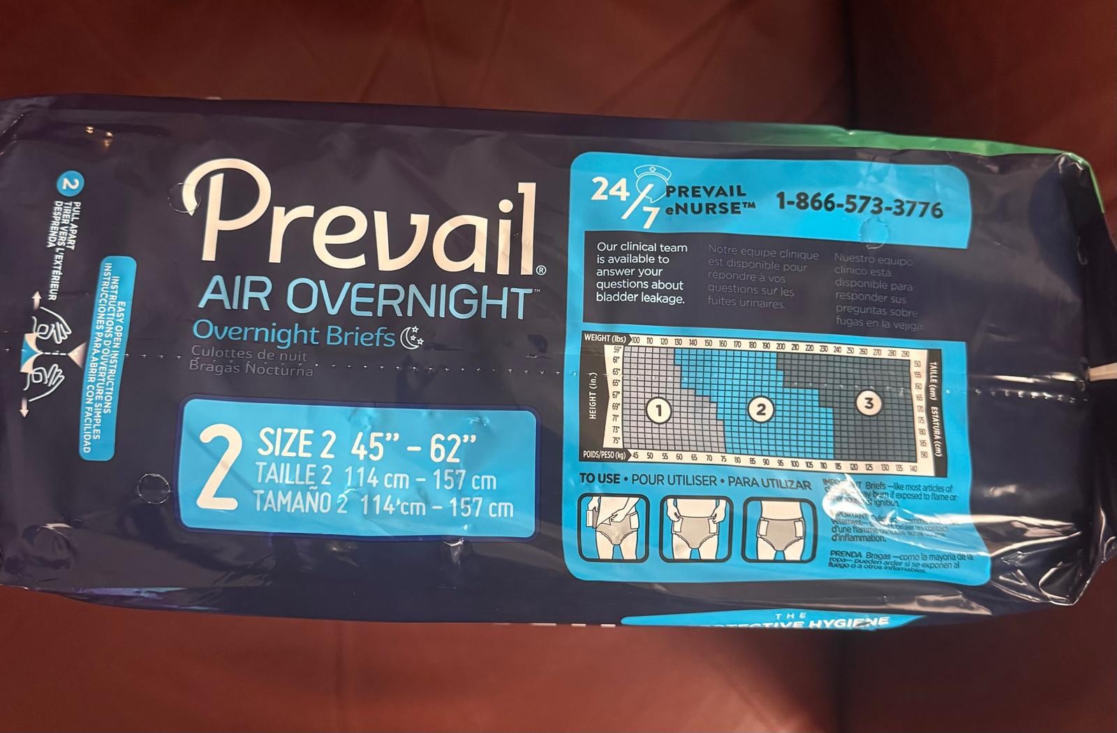 4new packs,of Prevail Air Overnight Briefs(18ct,total 72 ct)size 2,free shipping
