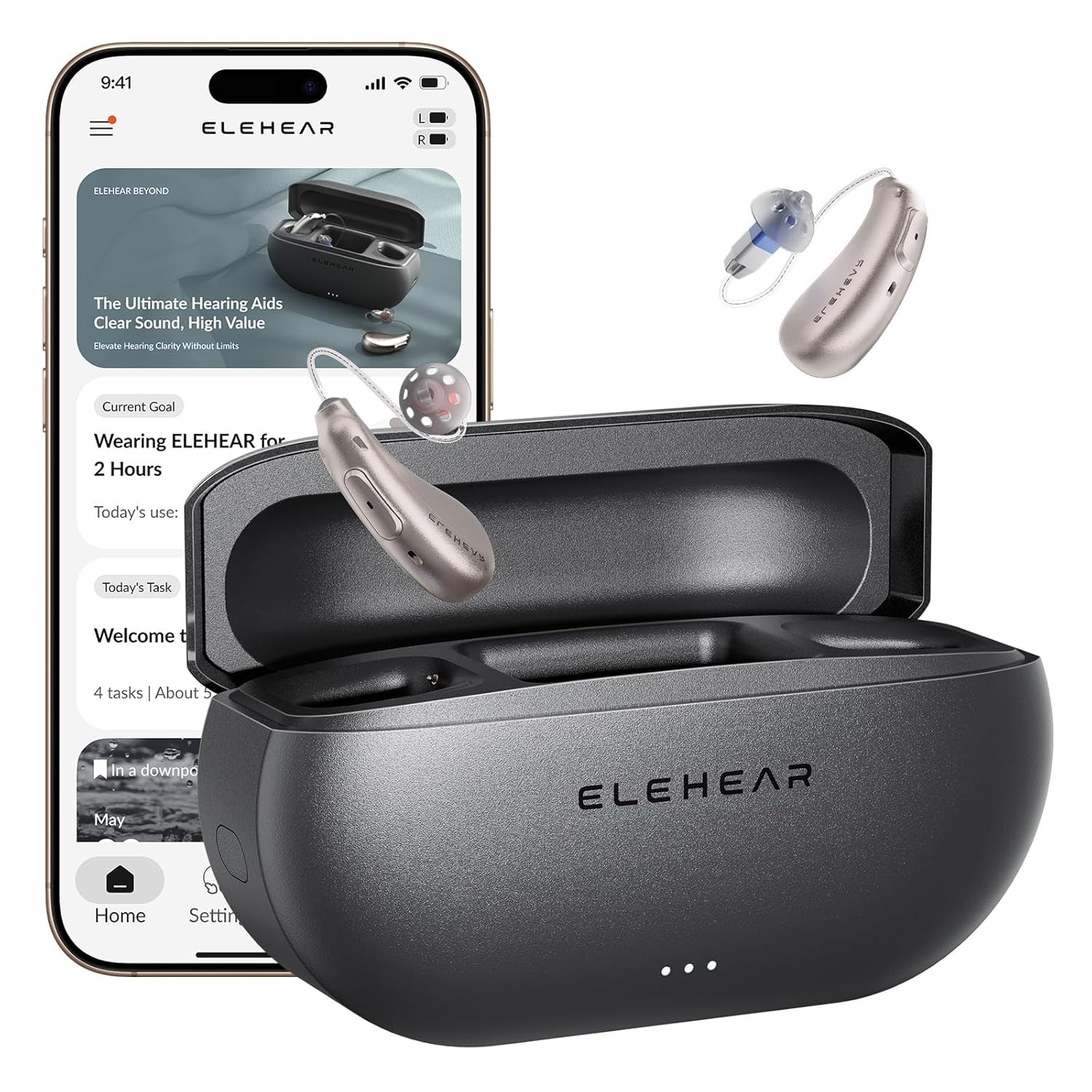 ELEHEAR Beyond Pro Rechargeable RIC Hearing Aids w/ VocClear 2.0, Champagne Gold