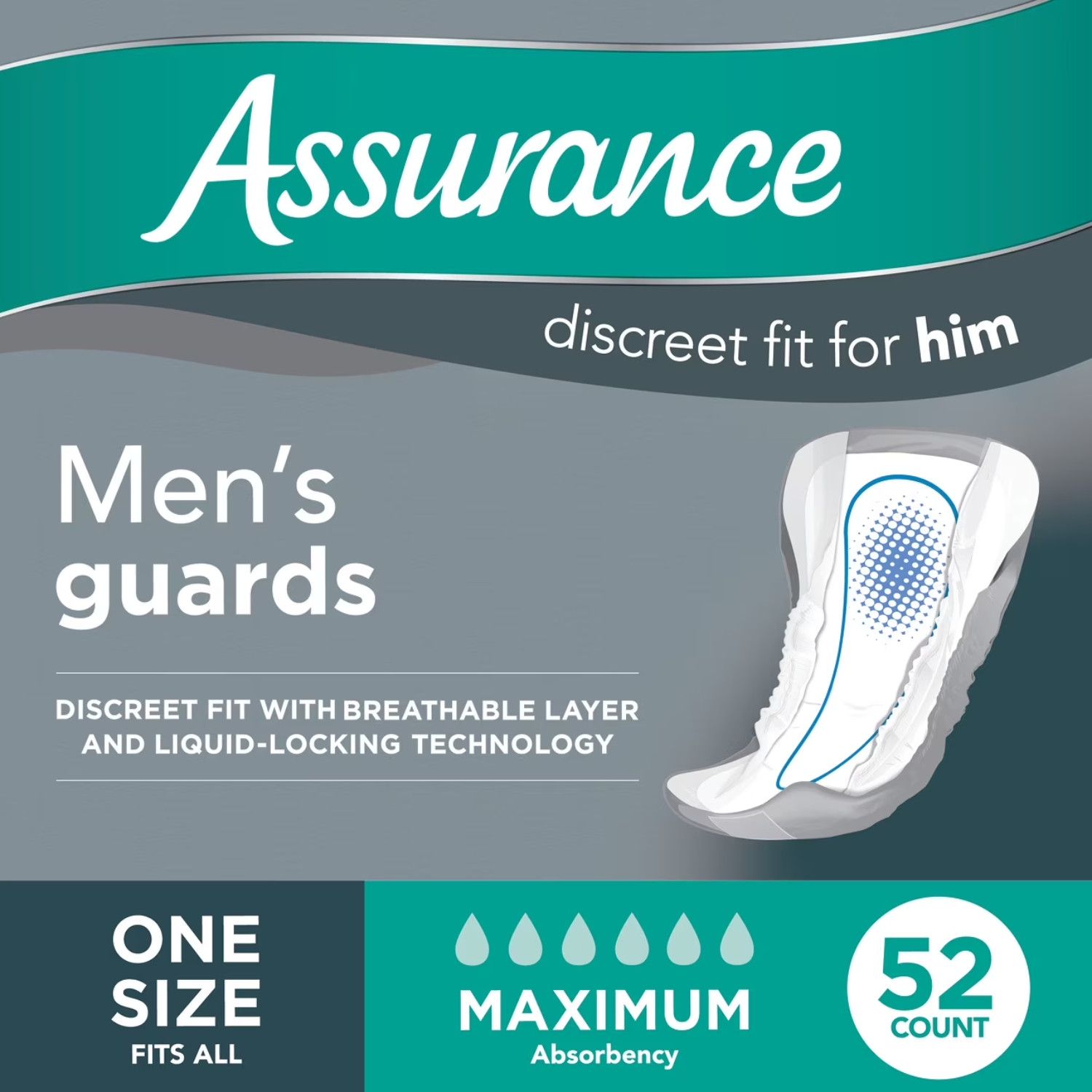 2 Pack Assurance Men’s Guards Maximum Absorbency Incontinence Pads 52 Count