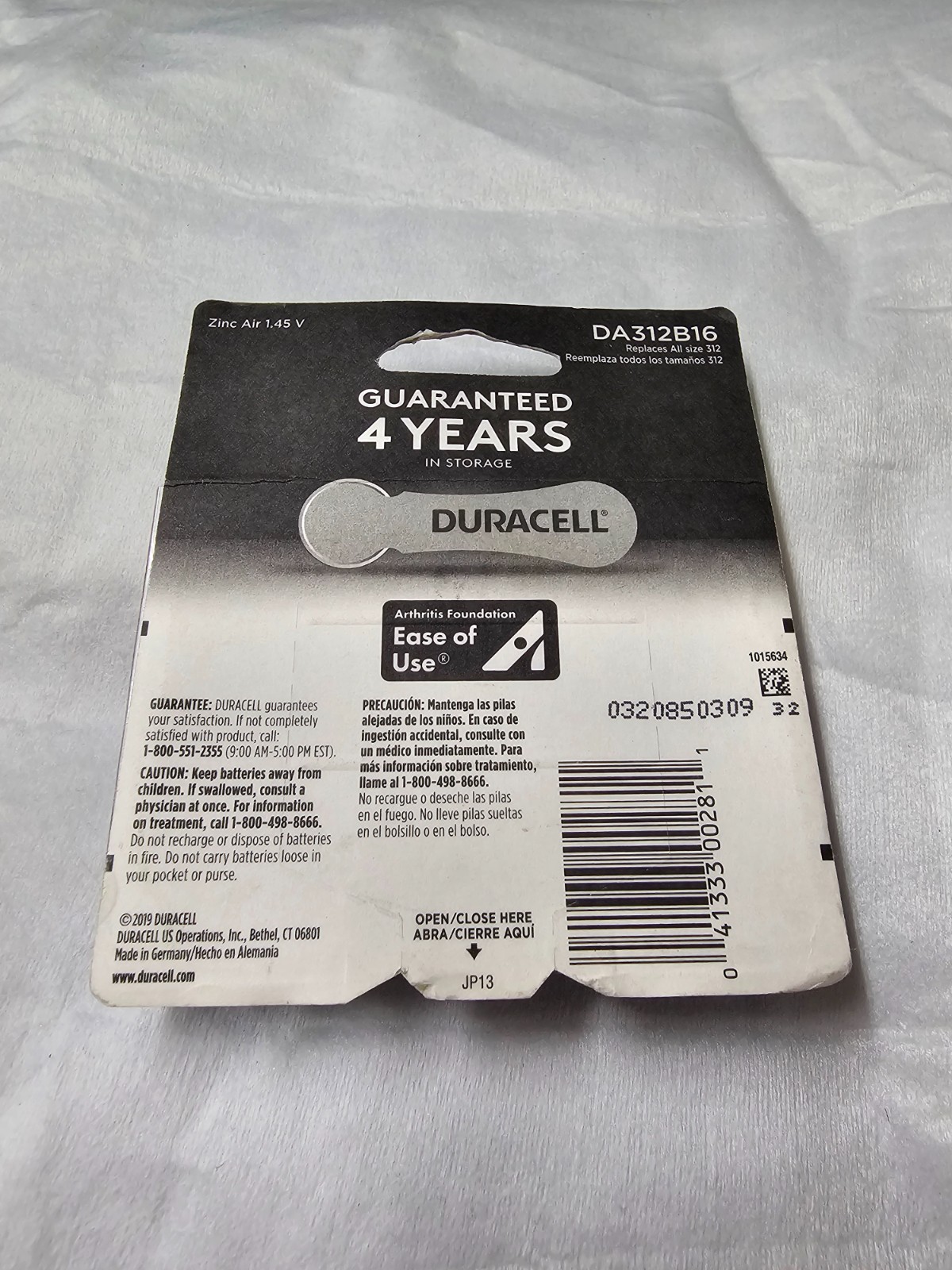 NEW!! Duracell 312 Hearing Aid Batteries (8 Pack) DA312B8