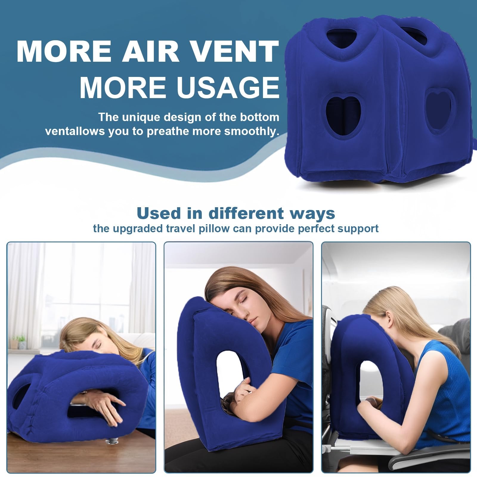 Kimiandy Upgraded Inflatable Travel Air 21 x 12.6 x inches, Dark Blue