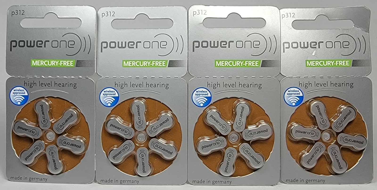 Power One Hearing Aid Batteries Size 312 Zinc Air Mercury Free 4 Pkgs. 24 Batt.