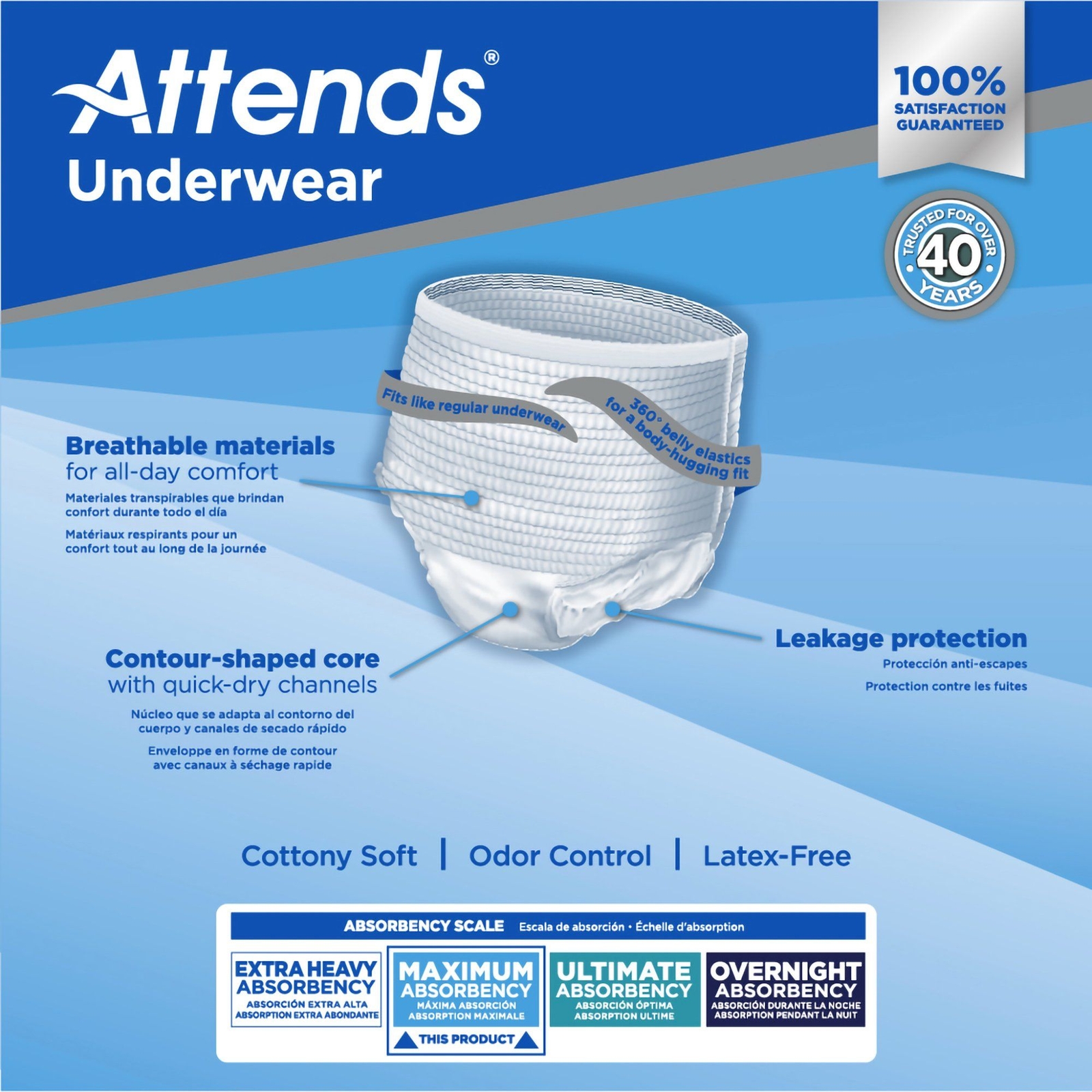 Attends Adult Moderate Absorbent Underwear, Large, White (PK/25)