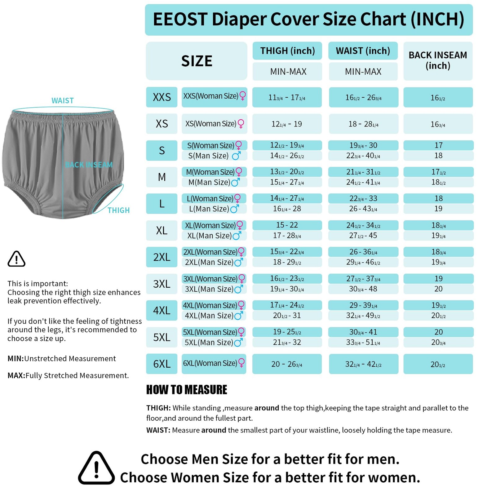 Adult Diaper Cover Noiseless Leak-Protection Waterproof Rubber Pants Gray 5XL