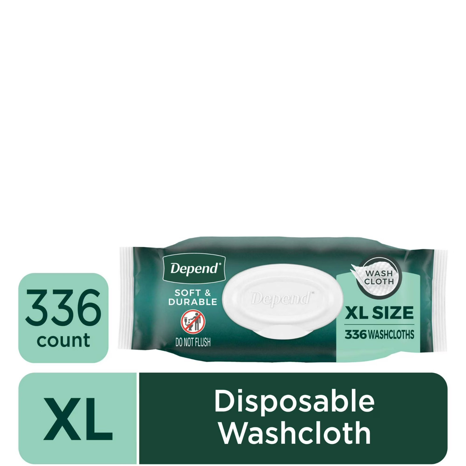 Depend XL Disposable Washcloths for Adults, 8 Flip-Top Packs, 42 Wipes Per Pack