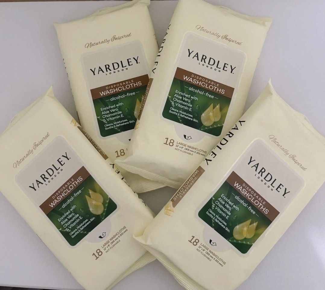 4 Yardley London Disposable Washcloths(12×18) total 72 wipes Aloe Vera,Chamomile