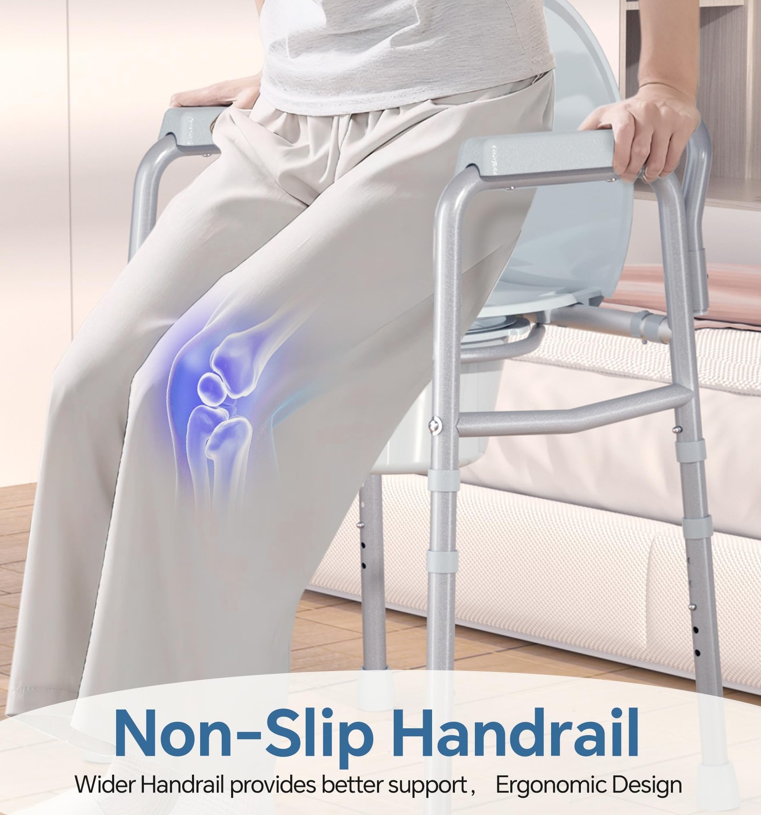 Homland 3-In-1 Bedside Commode Chair Sturdy Dual-Crossbar Support Construction