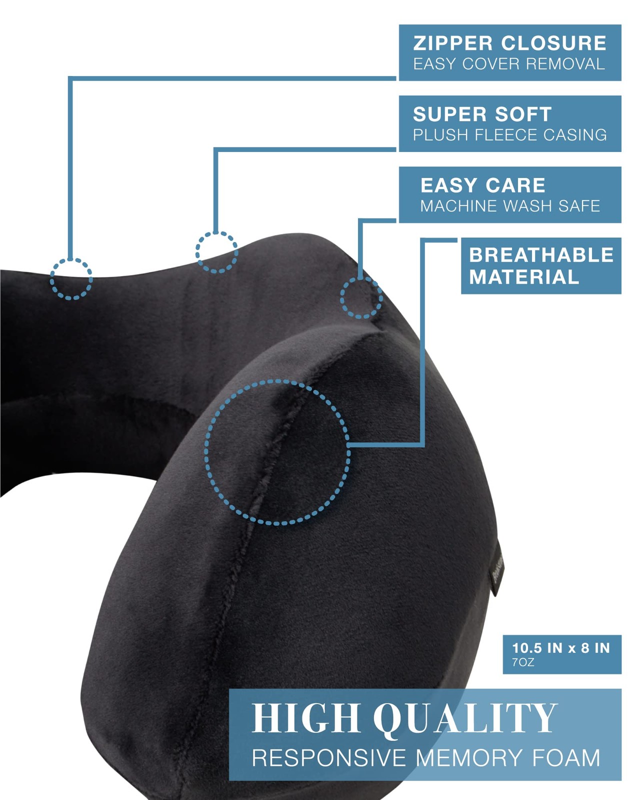 Brookstone Neck Travel Pillow – Lightweight Contoured Memory One Size, Black