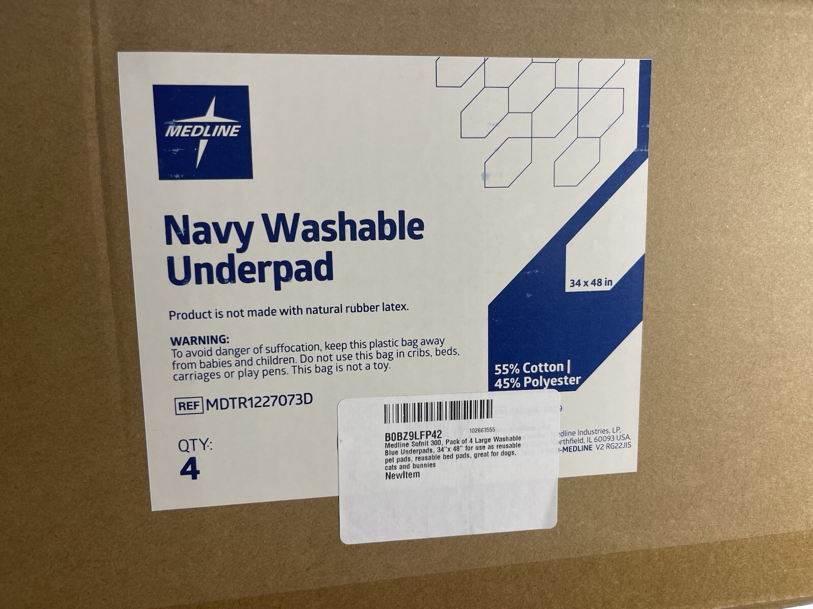 NEW Medline 36 X 48 Navy Washable Blue Underpads 4 Pack Sofnit 300 NEW IN BOX