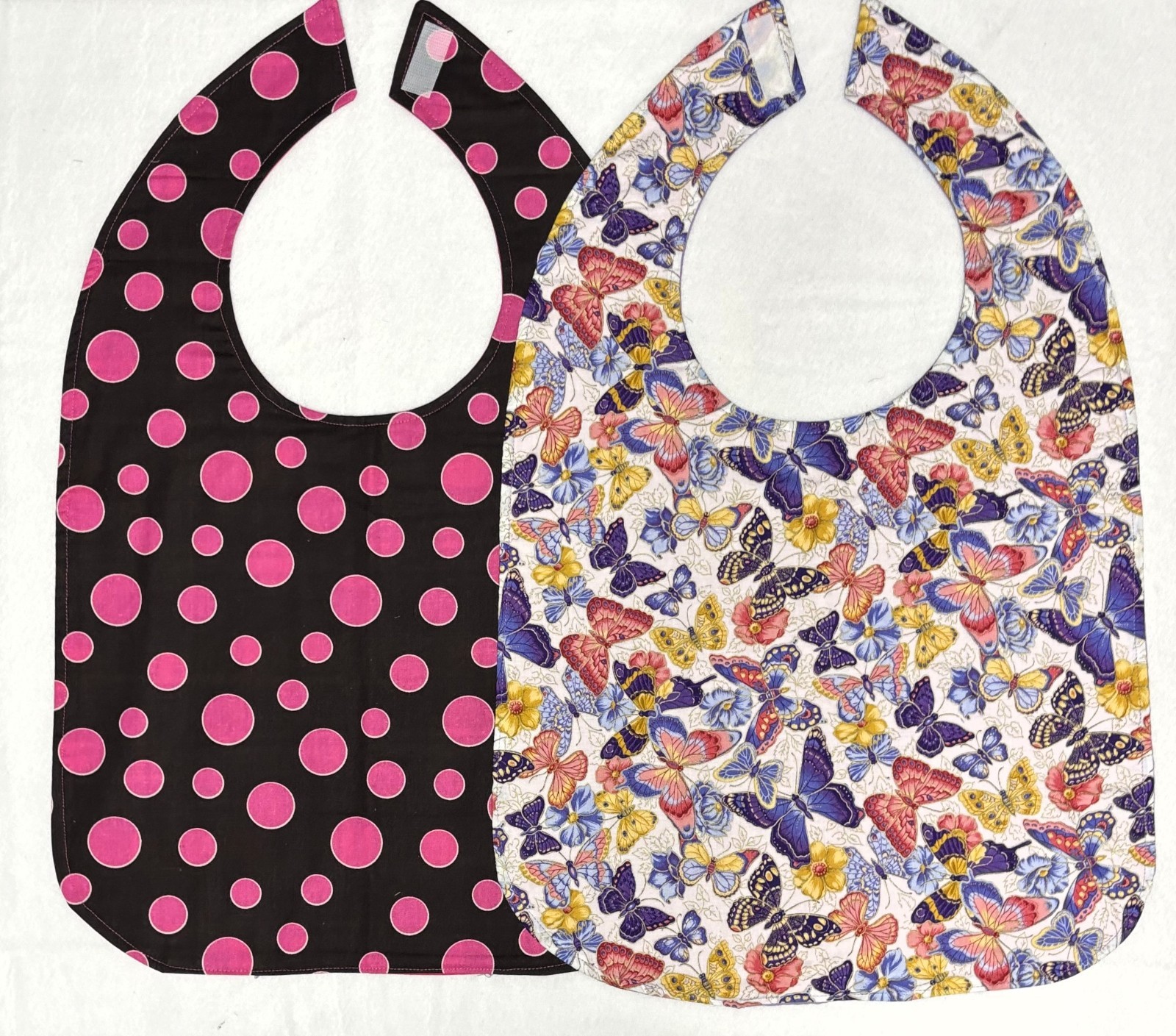 Adult Bibs 2 Pack Special Needs Elderly Handmade Reversible Butterflies Pink NEW