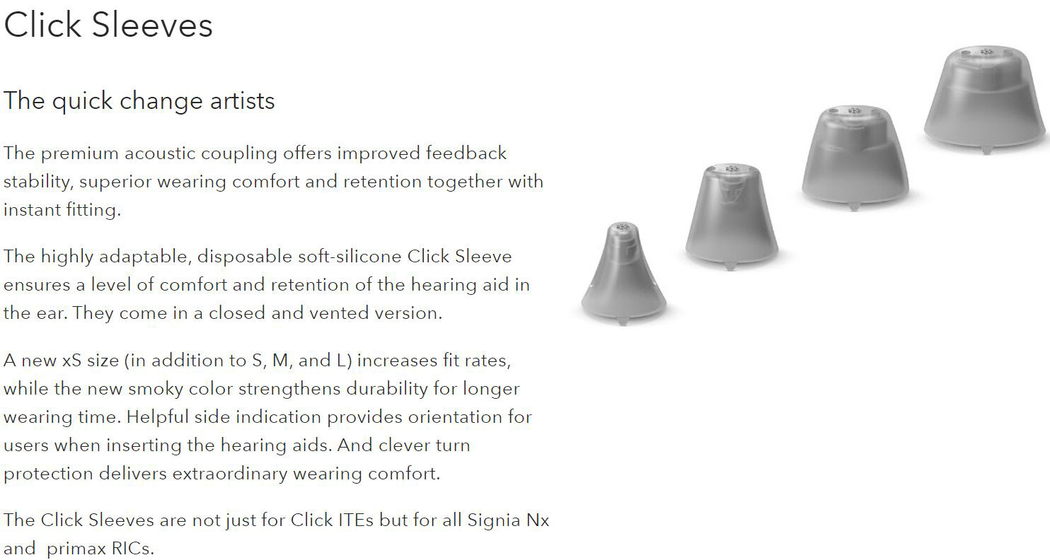 Connexx 2.0 Click Sleeve for Siemens Run/ Prompt/ Intuis 2/3 Click CIC/ITC, 6 Pc