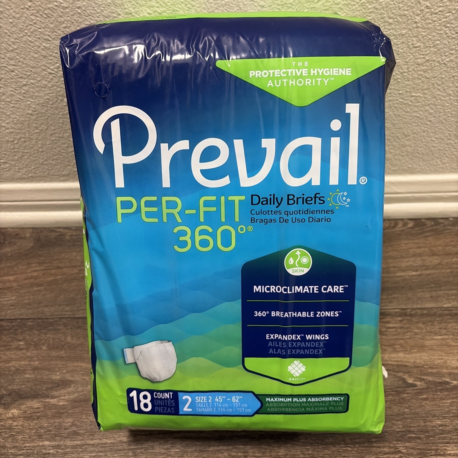 Prevail Per-Fit 360 Daily Brief Size 2, 45″-62″ – 18 Count, Max Plus Absorbency