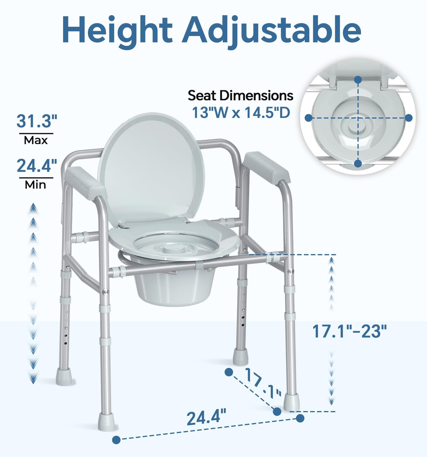 Homland 3-In-1 Bedside Commode Chair Sturdy Dual-Crossbar Support Construction