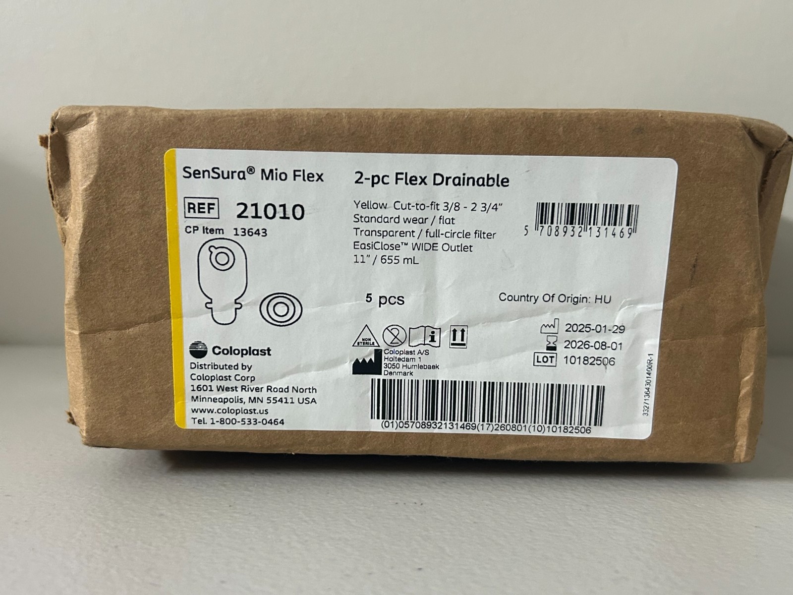 5 X COLOPLAST 21010 SENSURA MIO FLEX 2PC DRAINABLE 3/8 -2 3/4″