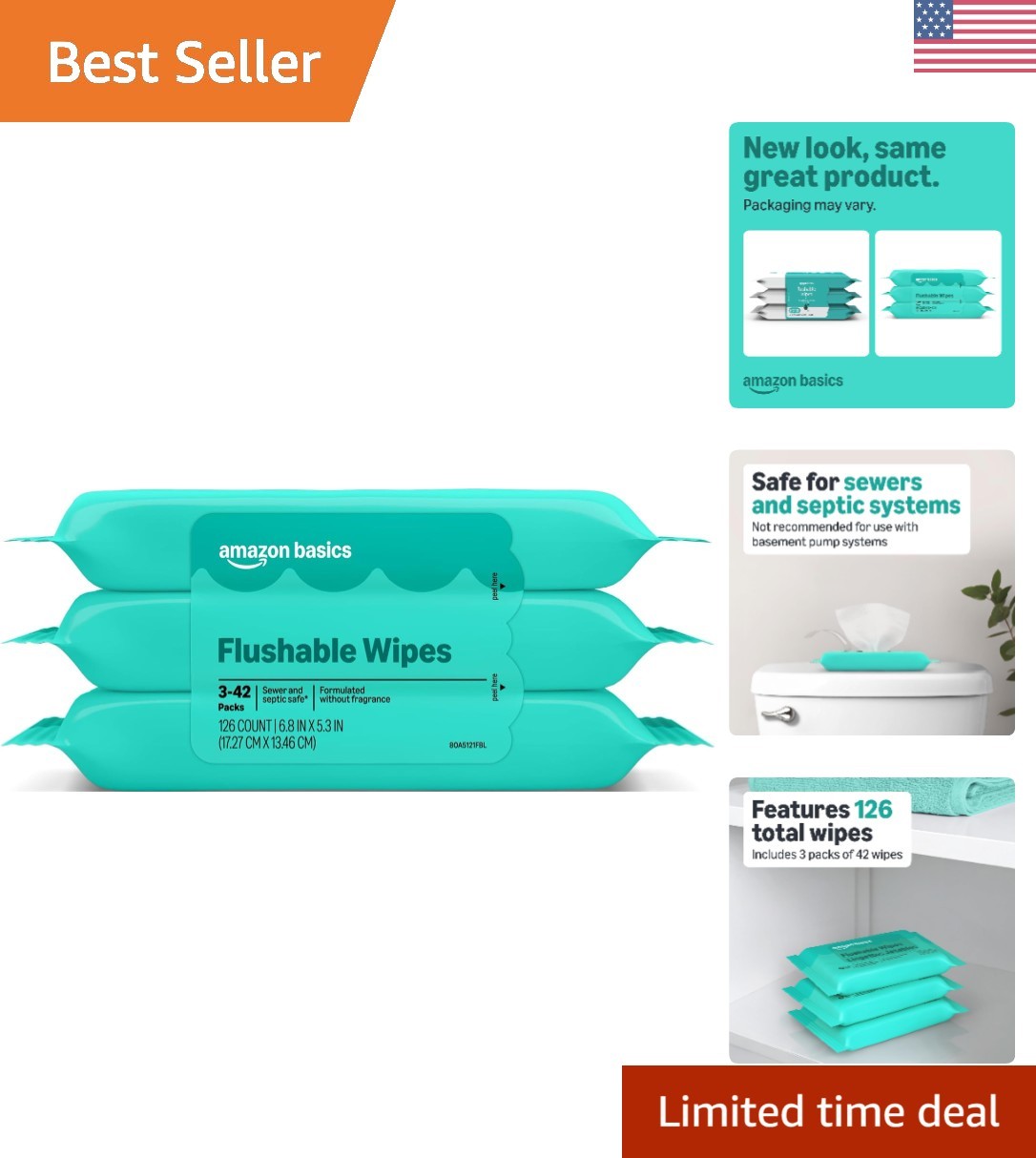Adult Flushable Wet Wipes Fragrance Free 126 Count 3 Pack Brand New Model