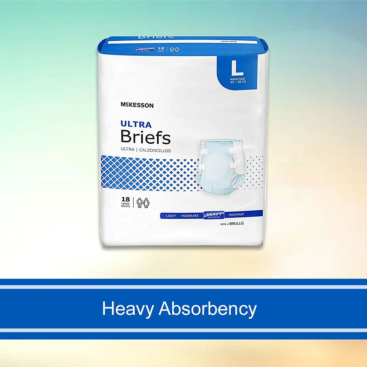 McKesson Ultra Adult Incontinent Brief, Large 45” – 58” Heavy Abs – Bag/18