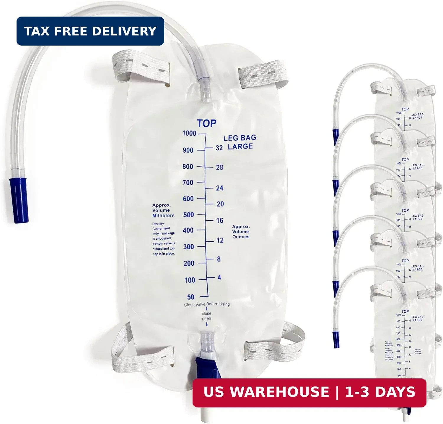 Carbou 6 Pcs Catheter Leg Bags for Men, 1000ml Urinary Foley Leg Bags, Urinary D