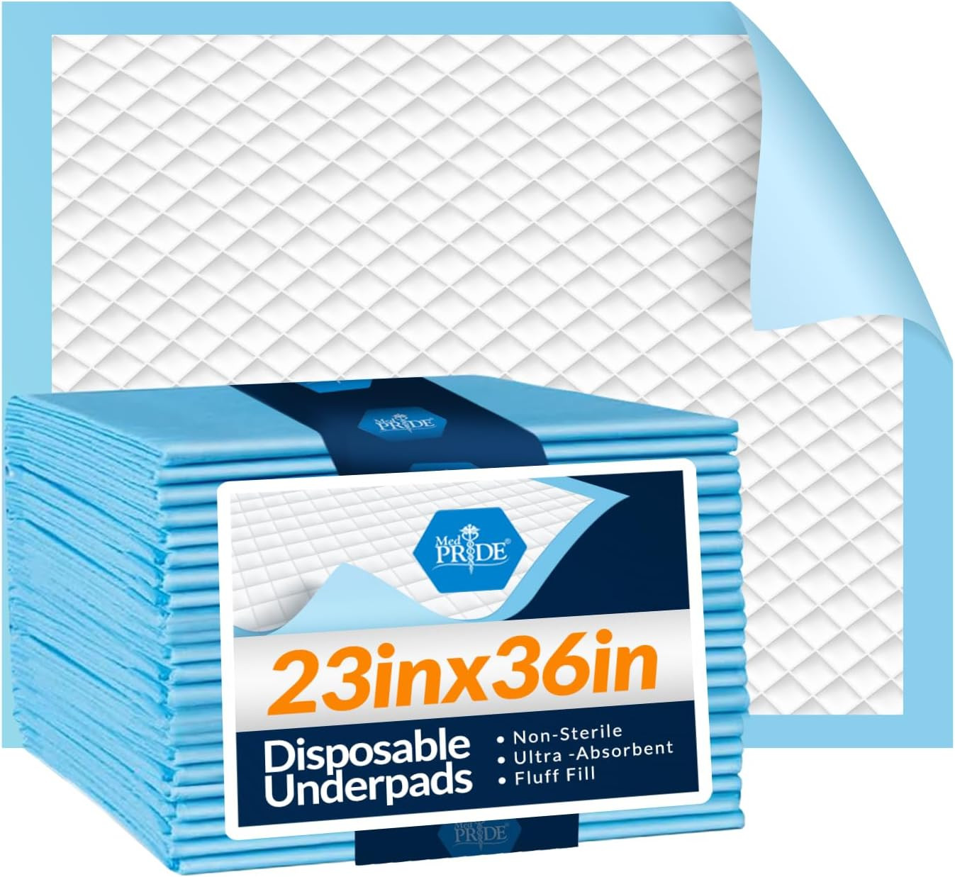 MED PRIDE Disposable Underpads 23” X 36” Incontinence Pads, Chux, Bed Covers,