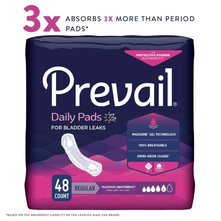 Prevail Daily Pad 11in Heavy Absorbency Polymer Core One Size